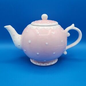 Kate Williams Global Design Collection Pink with White Polka Dots Teapot